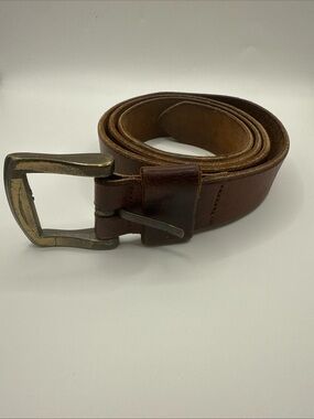 Levi Strauss Men's Brown Leather Belt with Brushed Brass Buckle